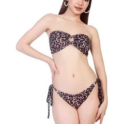DUKE WOMEN'S Animal Printed Strapless Tie-Ups Stretchable Swim Bikini Set-picture-27