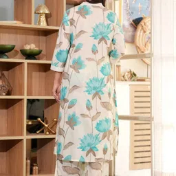 AUTUMN LANE Maurya Seabreeze Floral Printed Pure Cotton Straight Kurta With Palazzos image 2