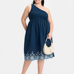 Virgio Women Plus Size One Shoulder Fit & Flare Midi Dress-picture-22
