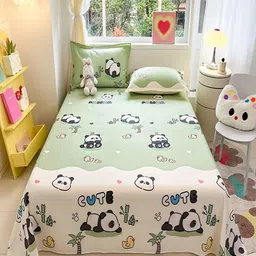 JC HOME Cream-Coloured & Green Cartoon Characters Cotton 220TC Queen Bedsheet Set-2mx2.3 m-picture-35
