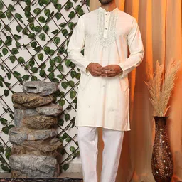 Pro-Ethic STYLE DEVELOPER Embroidered Sequinned Pure Cotton Straight Kurta with Trousers image 5