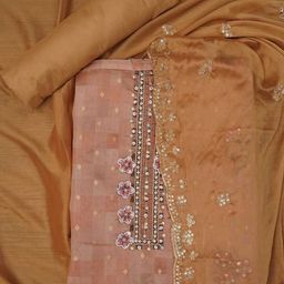 SHADOW & SAINING Floral Embroidered Zari Organza Silk Unstitched Dress Material-picture-4