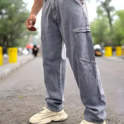 styzon Men Loose Relaxed Fit Mid-Rise Mildly Distressed Heavy Fade Jeans image 4