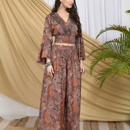 Boholyfe Printed V Neck Top With Palazzo Co-Ords image 4