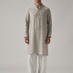 Banana Club Subtle Striped Mandarin Collar Long Roll-Up Sleeves Straight Kurta-picture-38