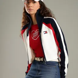 Tommy Hilfiger Europe Women Colourblocked Relaxed Fit Cotton Turtleneck Front-Open Sweater-picture-10