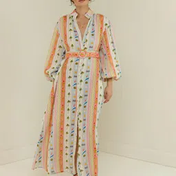 JC Mode Tropical Printed Bishop Sleeves Shirt Maxi Dress-picture-22