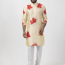 DEVOILER Men Floral Printed Regular Dupion Silk Kurta with Pyjamas-picture-12