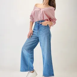 Globus Cotton Whiskers Effect Mid-Rise Wide Leg Denim Jeans-image-91