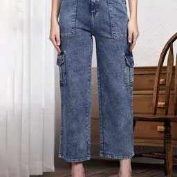 DressBerry Women Comfort Wide Leg High-Rise Light Fade Acid Wash Stretchable Jeans-picture-33