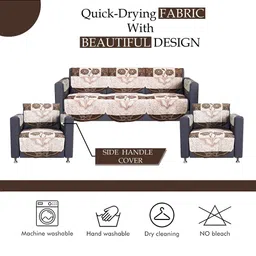 RUBOXA Brown & Cream-Coloured Printed Cotton Sofa Cover With Arms image 5