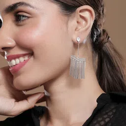 Rubans Rhodium-Plated Crystals Stone Studded Teardrop Shaped Drop Earrings image 1