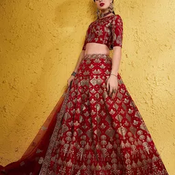 Zeel Clothing Embroidered Sequinned Silk Lehenga & Unstitched Blouse With Dupatta image 5