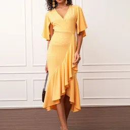 Tokyo Talkies Solid Asymmetrical Flared Wrap Maxi Dress image 1