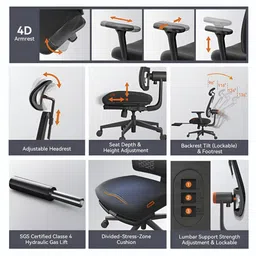 DROGO Black Ergonomic Study Arm Chair With Footrest image 2