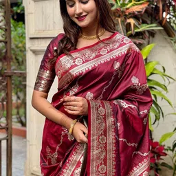 all about you Woven Design Zari Silk Blend Banarasi Saree image 2