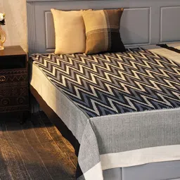 JAYPORE Black & Blue Printed Cotton Double Queen Bed Cover-image-13