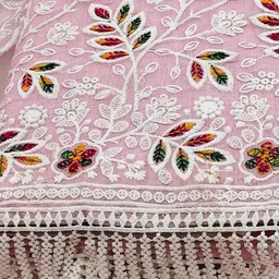 Nayanthara Trends Floral Embroidered Thread Work Chanderi Silk Unstitched Dress Material image 4