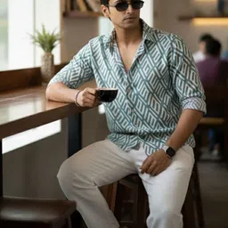 INDICLUB Men Geometric Printed Spread Collar Casual Shirt image 4