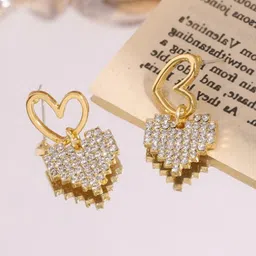 Krelin Gold Plated Crystal Studded Heart Shaped Drop Earrings image 5