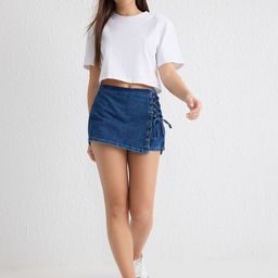 Trendyol Women Denim Tie-up Detail Skorts-image-40