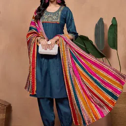 KALINI Women Ethnic Motifs Yoke Design Regular Sequinned Kurta with Salwar & With Dupatta image 5