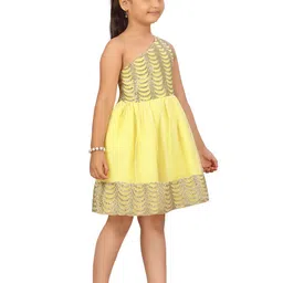 BAESD Girls Geometric Embellished One Shoulder Sequined Fit & Flare Dress image 2