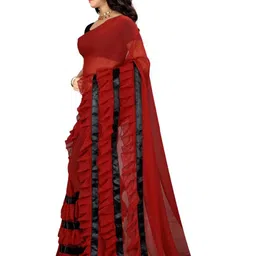 F FASHION Pure Georgette Ruffles Saree With Unstitched Blouse Piece image 4