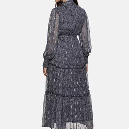 ISU Chiffon Printed Tie-Up Neck Fit & Flare Midi Dress image 4