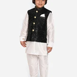 Pehanaava Boys Mandarin Collar Kurta with Pyjamas & Waistcoat image 5