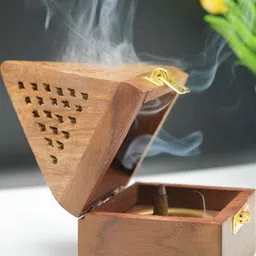 kreyam's 2Pcs Brown Textured Wooden Incense Stick Holders image 2