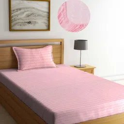 Aura Pink & White Striped 350 TC Single Bedsheet Set 2.15 m x 1.5 m-picture-25