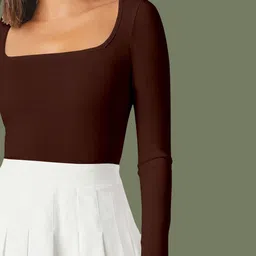 Maheshvi Women Square Neck Long Sleeves Fitted Top image 4