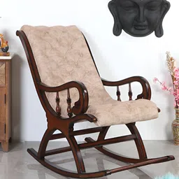 DZYN Furnitures Brown & Beige Upholstered Wood Rocking Chair-image-59