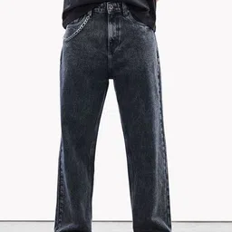 Snitch Men Charcoal Grey Mid-Rise Baggy Jeans-picture-30