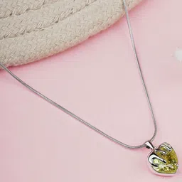 Bishty Fashion Stainless Steel Silver-Plated Zircon Studded Heart-Shaped Pendant & Chain-image-11