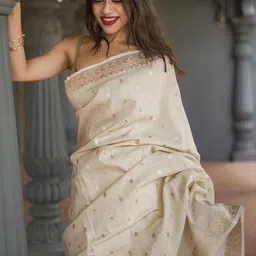 Lyzoo Ethnic Motifs Zari Pure Cotton Handloom Saree image 5