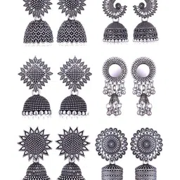 DIVASTRI Women Pair of 6 Oxidized Jhumkas Earrings-image-9