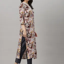 DIVASTRI Abstract Printed V-Neck Straight Kurta With Trousers image 4