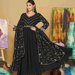Warthy Ent Floral Embroidered Sequinned Semi-Stitched Dress Material-image-53