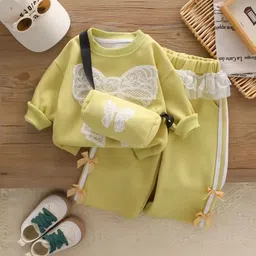 TrendyKid Girls Embroidered Round Neck Sweatshirt And Trousers With Sling Bag-picture-29