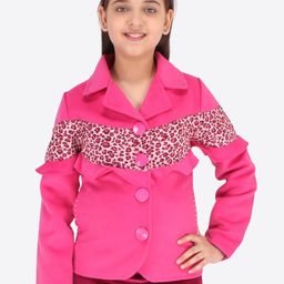 CUTECUMBER Girls Fuchsia Floral Acrylic Crop Tailored Jacket with Embroidered-picture-1