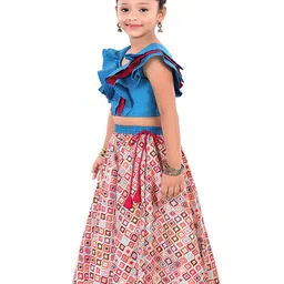 Pragya Exclusive Girls Geometric Printed Cotton Ready To Wear Lehenga & Blouse image 3