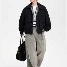 HERE&NOW Men Spread Collar Solid Bomber Jacket image 3