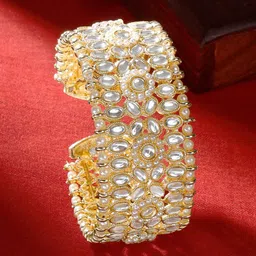 TEEJH Women Gold-Plated Artificial Stones Studded Cuff Bracelet-image-90