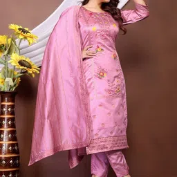 SWORNY FASHION Floral Embroidered Regular Thread Work Kurta With Trousers & Dupatta-picture-27