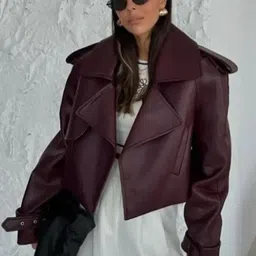 miss mosa by akanksha Alamode By Akanksha Maroon Sara Premium Leather Jacket in Burgundy-picture-40