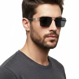 goglassic Unisex Rectangle Sunglasses with UV Protected Lens 2349-SILVER-BLACK image 5