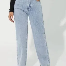 RIVI Women Jean High-Rise Wide Leg Light Fade Stretchable Jeans-image-47