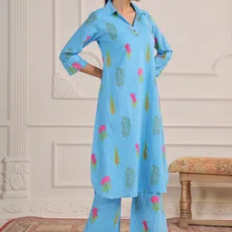 CRAFIQA Printed Shirt Collar Tunic with Palazzo Co-Ords image 3